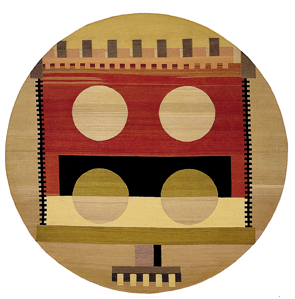 ATLANTA — a super-fine handwoven flatweave in a circular composition. The yarn is a carefully engineered blend of wool from the Caucasus and India, chosen for its tight construction and enduring durability. This refined structure renders the motifs with exceptional clarity and the circles with precision. Circular forms have long been a distinctive hallmark of David Shaw Nicholls Carpets.