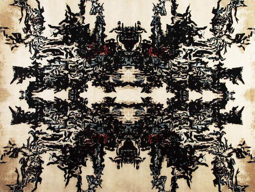 Black Coral — hieratic, lacerated, obsidian hand knotted carpet by David Shaw Nicholls.